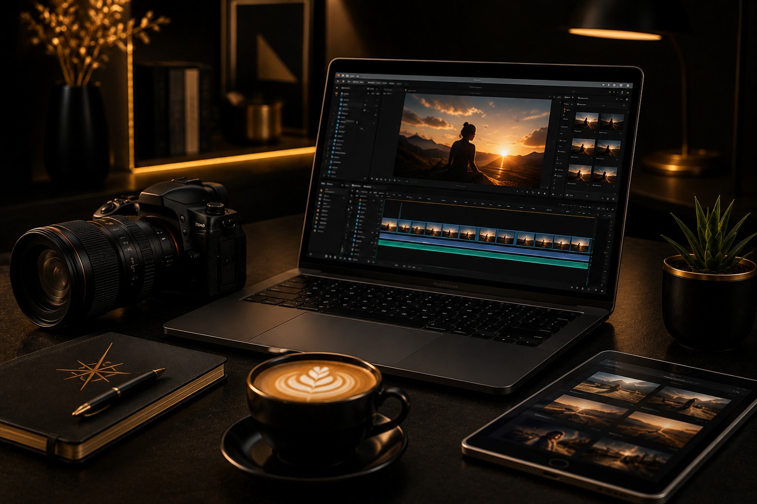 Camera and professional content editing workspace